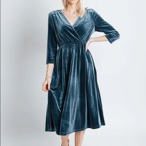 Piper & Scoot Isla Velvet Dress in Slate Blue
